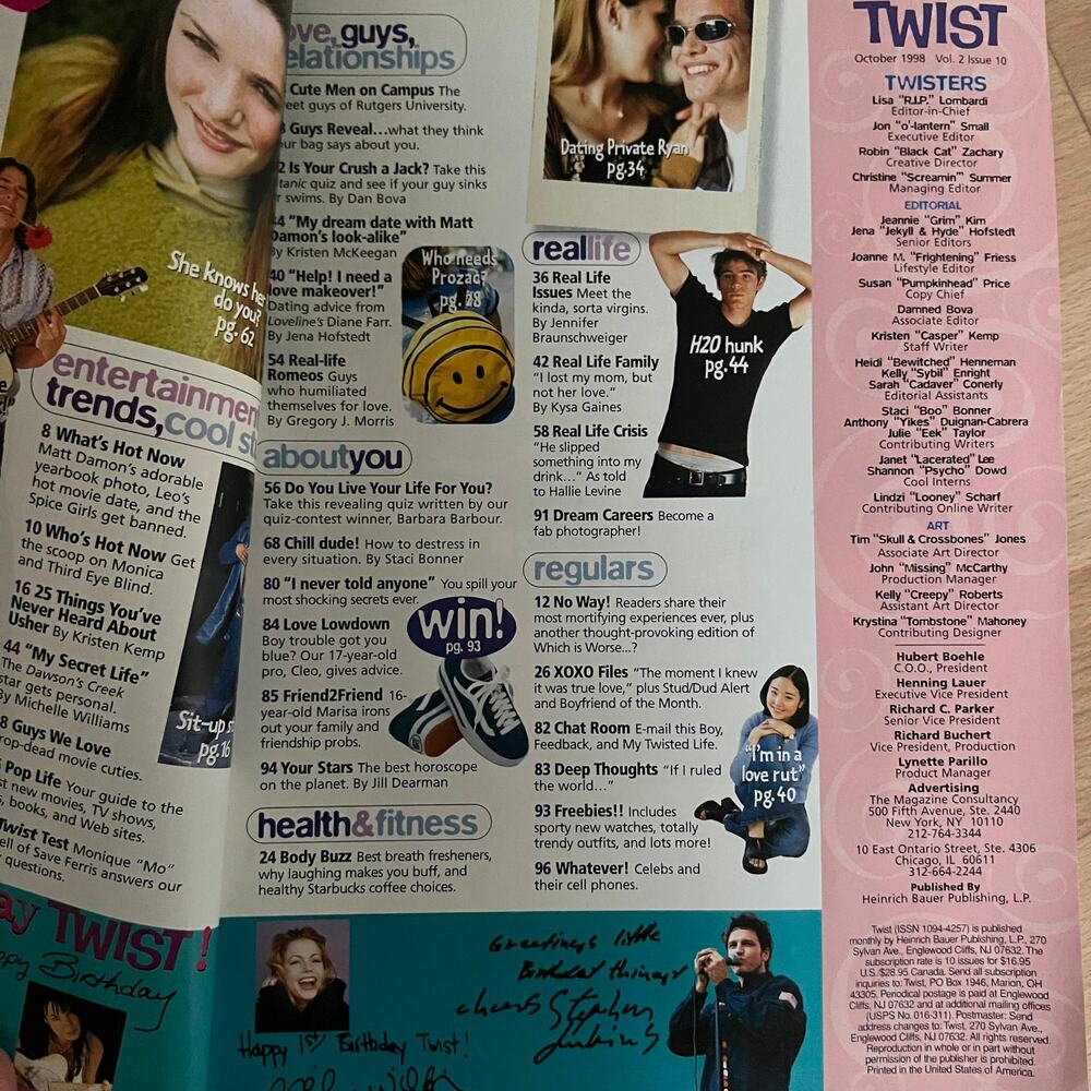 Twist Oct 1998 Michelle Williams Matt Damon Brad Pitt Sarah Michelle Gellar Teen - Picture 7 of 9